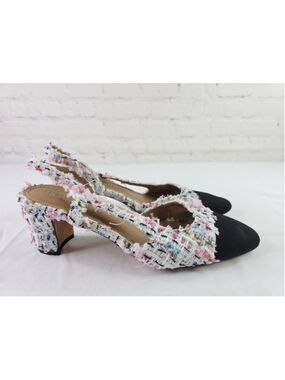 Mira Azzurra Slingback Low Block Heel Closed Toe Multicolor Tweed Womens Size 10